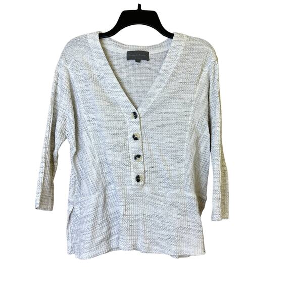 Anthropologie Sunday in Brooklyn Waffle knit 3/4 Sleeve Heathered Grey Top Small - Picture 1 of 7